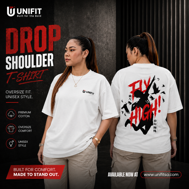 UNIFIT "Fly High" Anime Graphic Oversized Drop Shoulder T-Shirt
